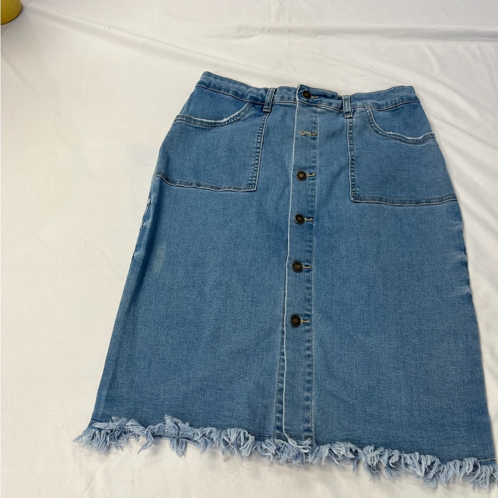 Denim Button-Front Skirt